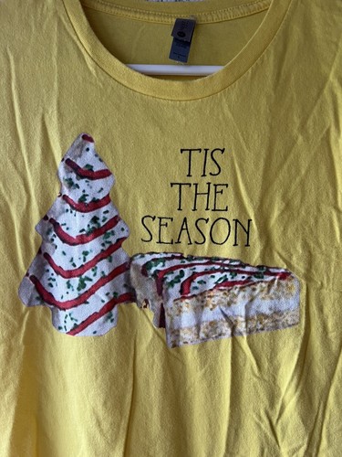 Little Debbie Christmas Tree Cake Cake Novelty Shirt Large Yellow Next Level - Picture 2 of 5