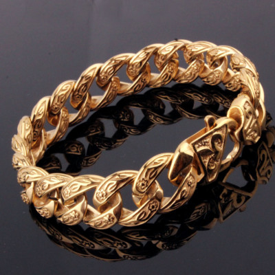 Fashion New Gold Plated Chain 316L Stainless Steel Mens Curb Cuban Link Bracelet