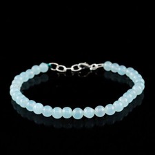 Natural 7.5 Inches Long Blue Aquamarine Round Shape Gemstone Beads Bracelet