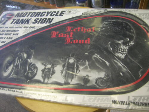 MAN CAVE GARAGE Moto Serbatoio Gas Insegna Metallo LEATHAL Veloce Forte TESCHIO - Foto 3 di 3