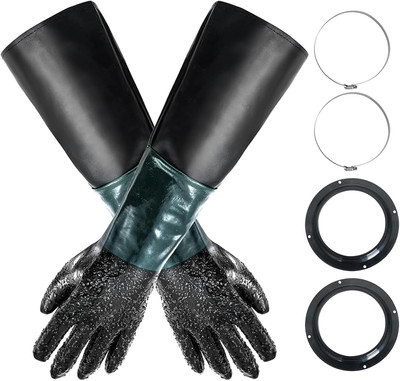Rubber Sandblasting Gloves | 1 Pair 23.6'' Blast Protection Gloves Kit with 2 Glo