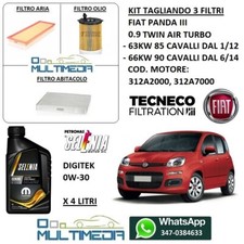 KIT TAGLIANDO 3 FILTRI OLIO ORIGINALE 0W30 FIAT PANDA III 0.9 TWINAIR 85 90 CV