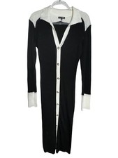 Black & White Fashion Nova Ribbed Knit Longline Sweater Dress XL Classic Buttons