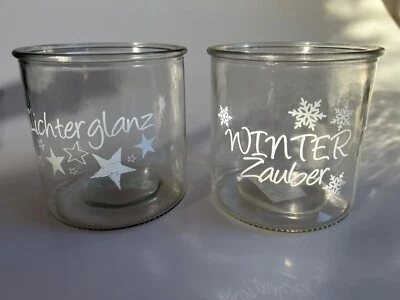 Teelicht 2er Set Windlicht Gläser mit Motiv 10 x 10 cm neu - Bild 1 von 4