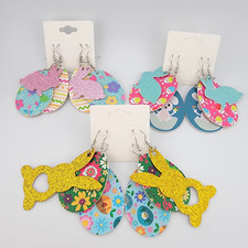 Light Weight Faux Leather Dangle Earrings Easter Design 9pairs 