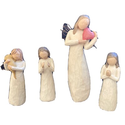 4 Lot Willow Tree Angels, Sisters by Heart, Angel of Heart, Angel of Friendship