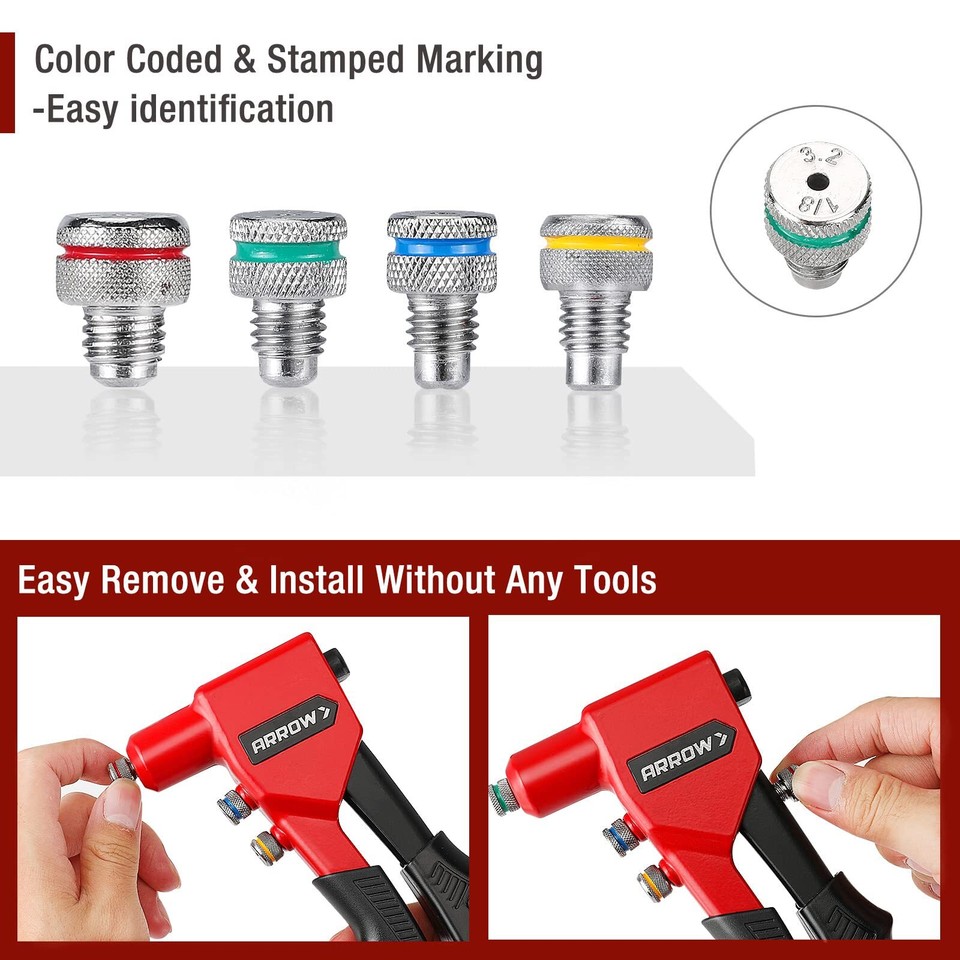 Arrow Hand Riveter Kit RT187M Pop Rivet Gun 100PCS Rivets 3/32