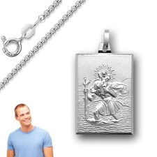 Christophorus Anhänger mit Venezianerkette(Boxkette), Sterling Silber/925