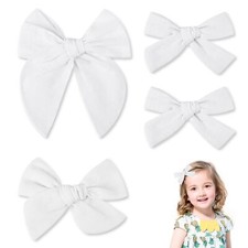 White Bow for Hair 4 Pcs Cute White Hair Bow Suitable for Women and Girls Lon...