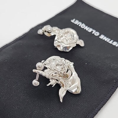 NEW Justine Clenquet Silver Juliet Rose Detailed Earrings