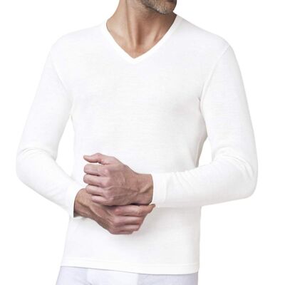 Men's Long Sleeve V-Neck Wool And Cotton Sweater Nottingham TL18V Collar