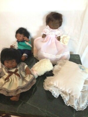 AFRICIAN AMERICAN Baby Doll with two beanie babies, little Sheep and a pillow
