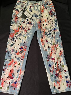 $4,995 NEW DOLCE GABBANA GEMS PAINT SPLATTER JEANS PANTS SIZE 48