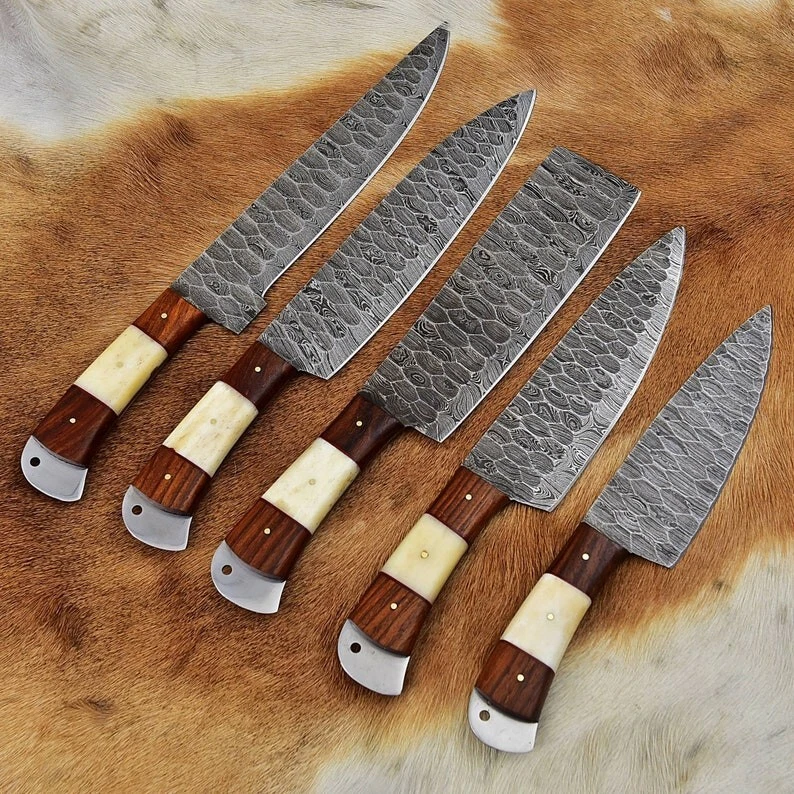 Handmade Damascus Chef Knife Set 5 Pcs,damascus Chef Set,hand