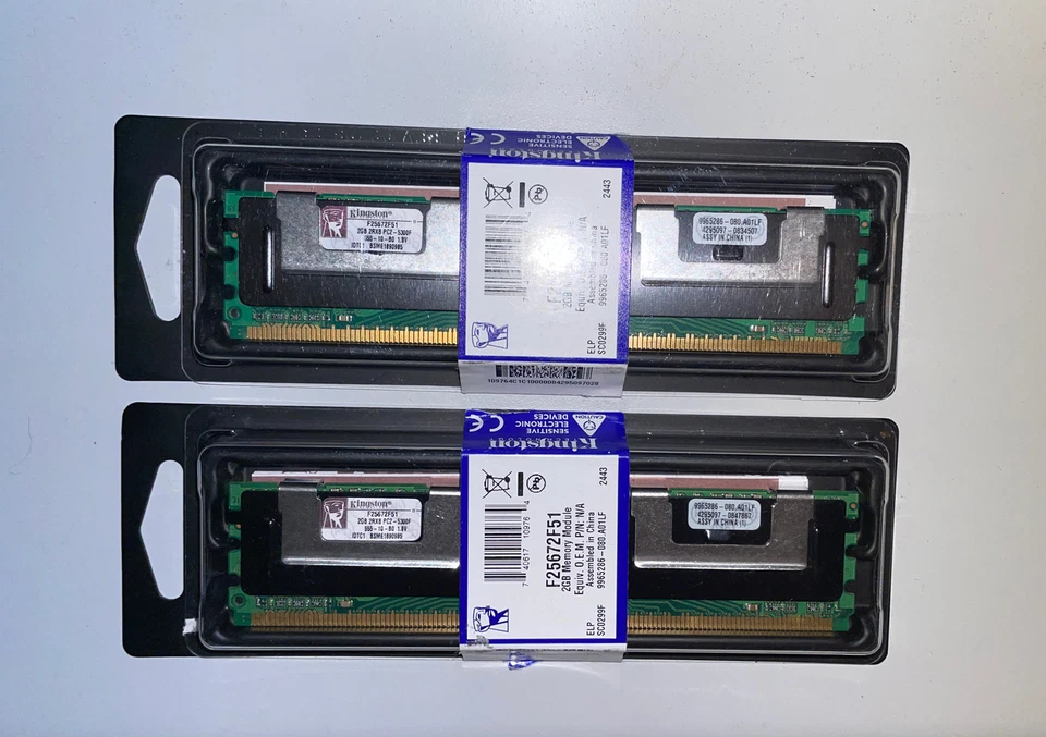 4GB kit 2x2GB 2RX8 PC2-5300F-555-10-B0 1.8V DELL POWEREDGE Kingston F25672F51 - Image 3 of 3