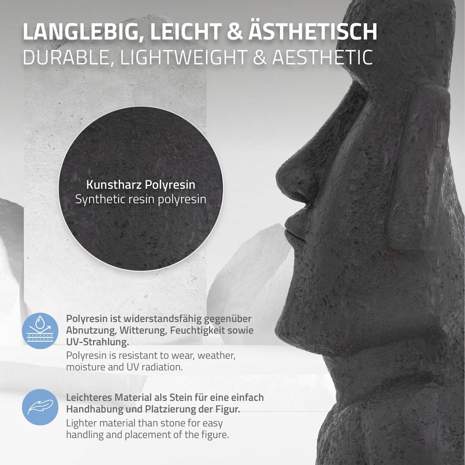 Osterinsel Moai Rapa Nui Deko Figur Gartenfigur Skulptur Kopf Anthrazit 78 cm