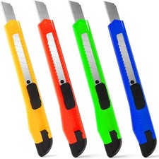 4 Pack Box Cutter, 9mm Snap-off Utility 4 Pack, Red, Yellow, Blue, Green