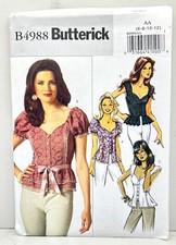 Butterick 4988 Sewing Pattern Corset Style Misses' Tops, Sizes 6-12 UNCUT