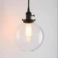New Black Hanging Pendant Light with 7.9" Clear Glass Shade Adjustable Fast Ship