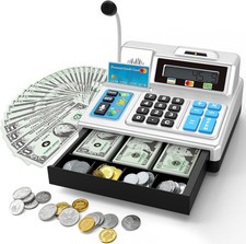 Toy Cash Register Set - 103 Pcs with Microphone, Credit Card  Banking - Math Le