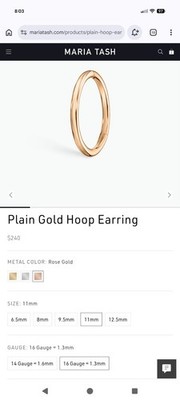 Maria Tash Plain Gold Creolen, Roségold 11 mm