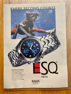 ESQ Swiss Esquire Watch Company Freedom Chrono 1997 Vintage Ad Werbung Reklame