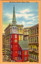 Vintage Old South Church Boston Postcard by Tichnor Bros