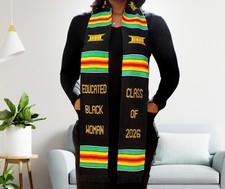 Educated Black Woman Graduation Kente Stole Class of 2026 Handwoven Sash