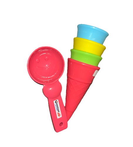 Spielstabil Ice Cream Duo - 4 Plastic Cones & Scooper Pink Yellow Green Blue A6