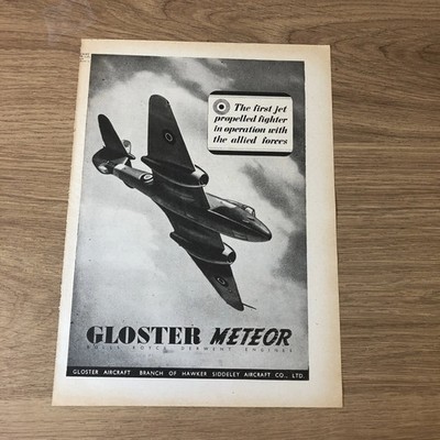 SAIR29 MAGAZIN WERBUNG 11X8 GLOSTER METEOR JET ANGETRIEBENER KÄMPFER