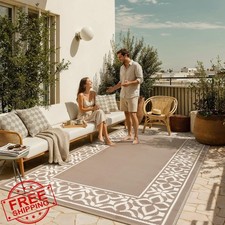 PureCozy 5x8 Patio Rug Outdoor Waterproof Plastic Straw Geometric Mat