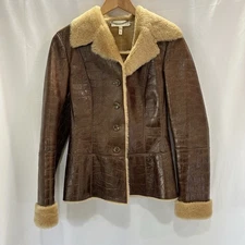 VTG Escada Women's 100% Lambskin Shearling Jacket Sz 34 EU US 2-4 Croc Embossed