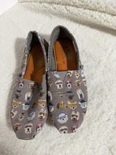 Skechers BOBS Womens 5.5 Gray Dog Print Slip On Flats Memory Foam Loafers