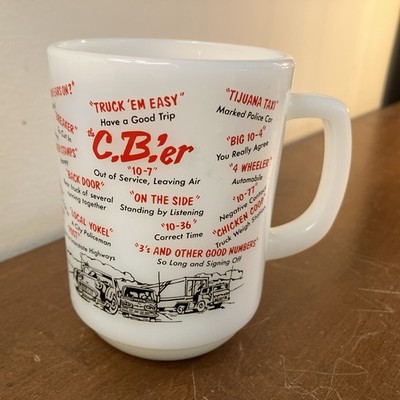 Anchor Hocking Fire-King C.B.'er Milk Glass Mug Cup C.B. Radio Trucker Slang