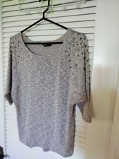 SJS Gray Sweater With Shoulder Embellishments Size Large Very Soft