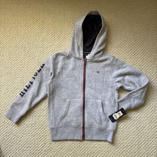 TOMMY HILFIGER New Boys 7 Gray Logo Graphic Fleece Lined Full Zip Hoodie NWT