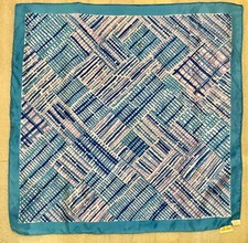 Vintage Abstract Blues Lilac Print Silk Blend Scarf