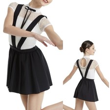 WEISSMANN Dance Costume 11650 PHOTOGRAPH Black Suspender Skirt White Top Girls M