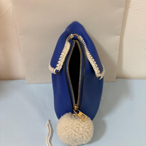 LOEWE Rabbit Animal Shoulder Bag Blue Leather Pouch with Strap and Storage - Afbeelding 3 van 11