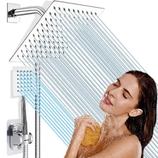 High Pressure 6'' Rainfall Shower Head with Handheld Combo, All Metal Waterfa...