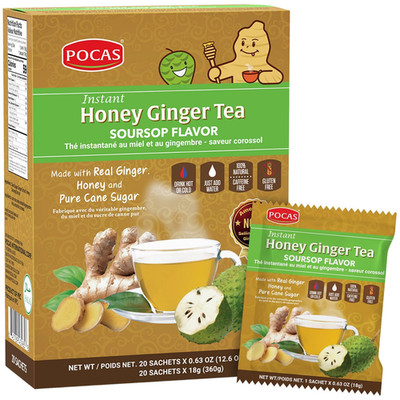 Pocas Honey Ginger Instant Tea Powder, Soursop Flavor, Real Ginger Extract & Hon