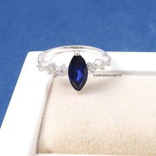 Blue Sapphire Ring, September Birthstone, Cluster Ring, Lab Created Sapphire