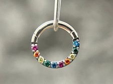 1pc Hinged Segment Ring Rainbow CZ Gems Front Septum Hoop Pride Helix Daith 16g