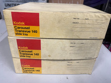 LOT OF THREE Kodak Carousel Transvue 140 Slide Trays w/Boxes VINTAGE