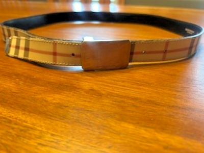 BURBERRY Haymarket Skinny Belt 40/100 Beige Multicolor Check  display picture 3