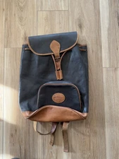 Vintage EDDIE BAUER Genuine Leather Cinch Top Black & Tan Backpack