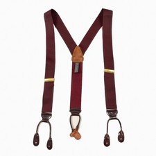 Trafalgar Silk Suspenders Burgundy Leather Button Style Adjustable Braces