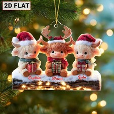 Highland Cow Christmas Ornament, Highland Cow Friends Ornament, Highland
