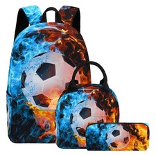 Soccer Printed Backpack Set for Boys Kids, 3Pcs Bookbag with Pencil Case for ...