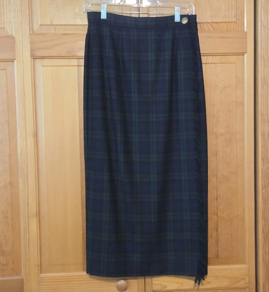 Reloj negro vintage para mujer 12 tartán escocés lana falda envolvente estilo falda falda escocesa midi Foto 2 de 4